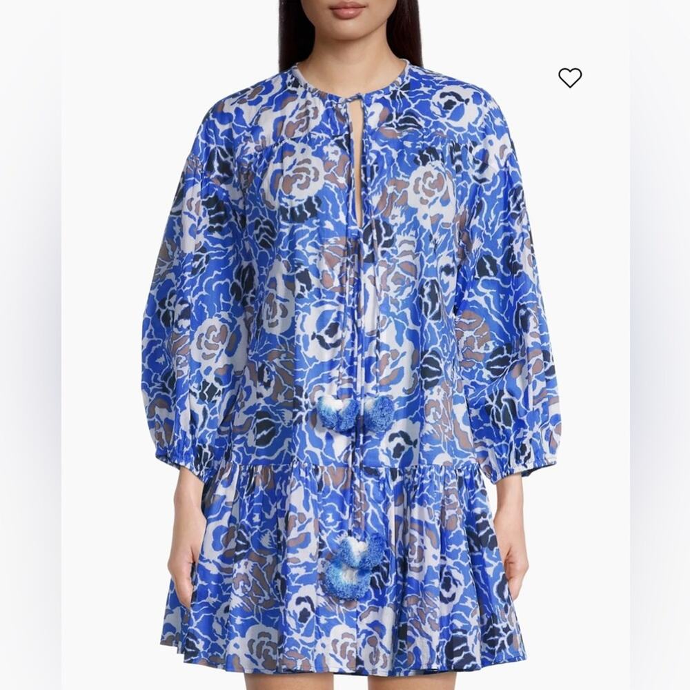 Tanya Taylor Shia Printed Balloon-Sleeve Dress in Marina Multi Size S